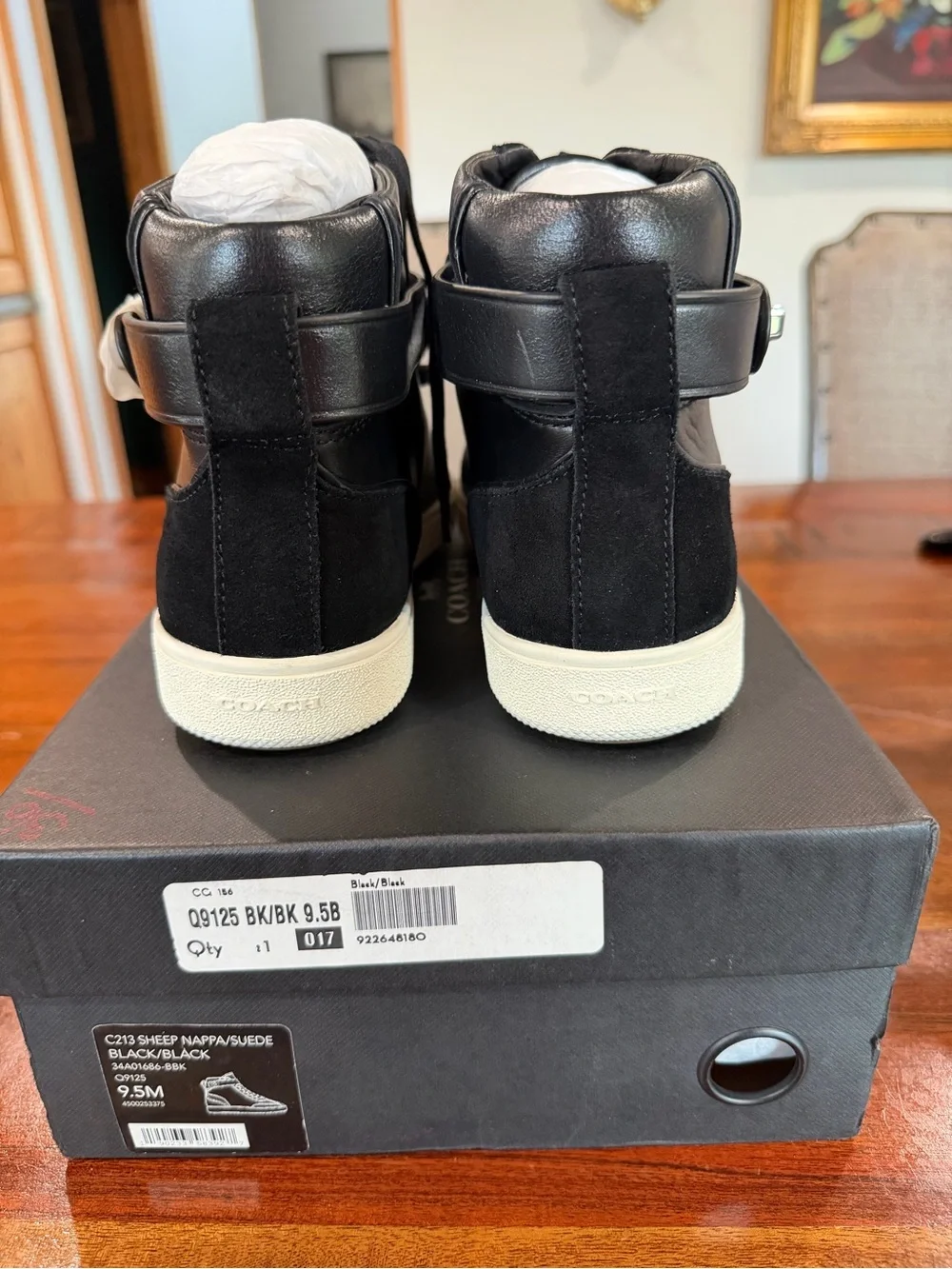 Coach Black Leather & Suede High-Top Sneakers with Cream Sole - Picture 4 of 7